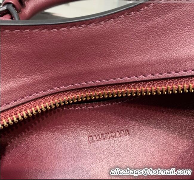 Super Quality Balenciaga Neo Classic Mini Top Handle Bag in Smooth Calfskin 10441 Burgundy/Gold