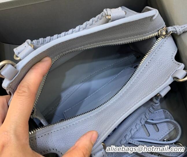 Low Price Balenciaga Neo Classic Mini Bag in Grained Calfskin 638512 Light Blue/Gold