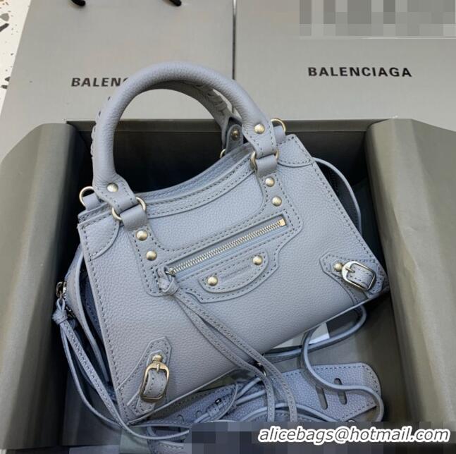 Low Price Balenciaga Neo Classic Mini Bag in Grained Calfskin 638512 Light Blue/Gold