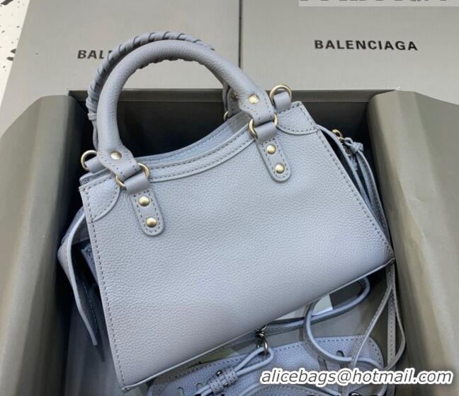 Low Price Balenciaga Neo Classic Mini Bag in Grained Calfskin 638512 Light Blue/Gold