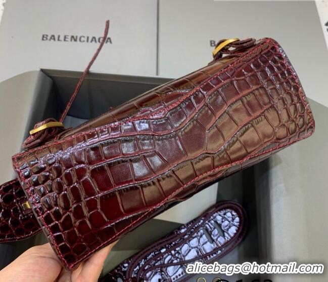 Promotional Balenciaga Neo Classic Mini Bag in Crocodile Embossed Leather 638512 Burgundy/Gold