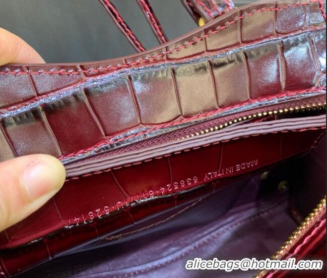 Promotional Balenciaga Neo Classic Mini Bag in Crocodile Embossed Leather 638512 Burgundy/Gold