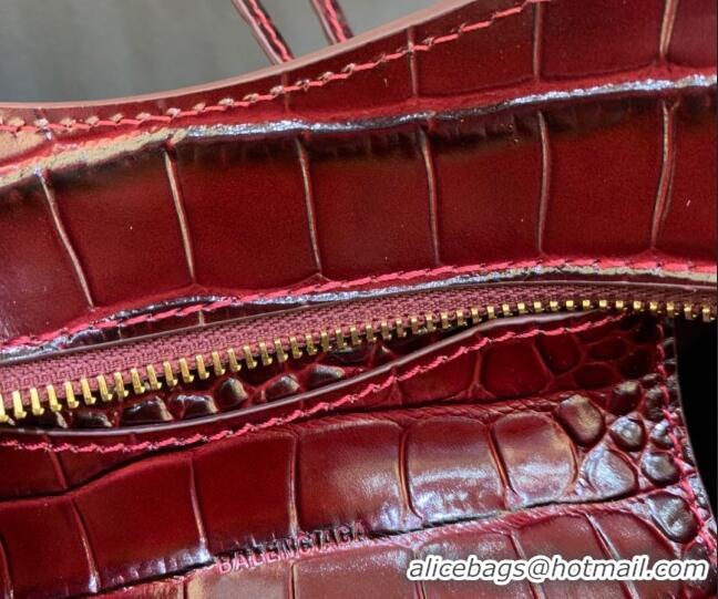 Promotional Balenciaga Neo Classic Mini Bag in Crocodile Embossed Leather 638512 Burgundy/Gold