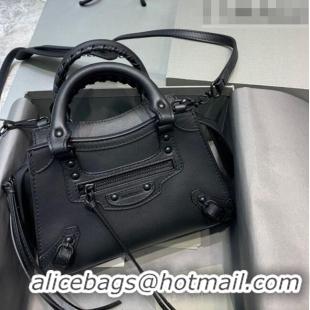 Famous Brand Balenciaga Matte Neo Classic Mini Top Handle Bag in Smooth Calfskin 10443 All Black