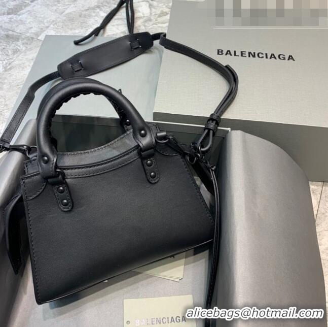 Famous Brand Balenciaga Matte Neo Classic Mini Top Handle Bag in Smooth Calfskin 10443 All Black