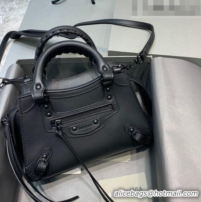 Famous Brand Balenciaga Matte Neo Classic Mini Top Handle Bag in Smooth Calfskin 10443 All Black