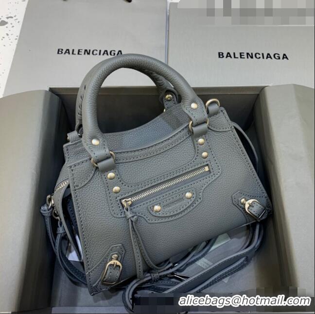 Trendy Design Balenciaga Neo Classic Mini Bag in Grained Calfskin 638512 Dark Grey/Gold