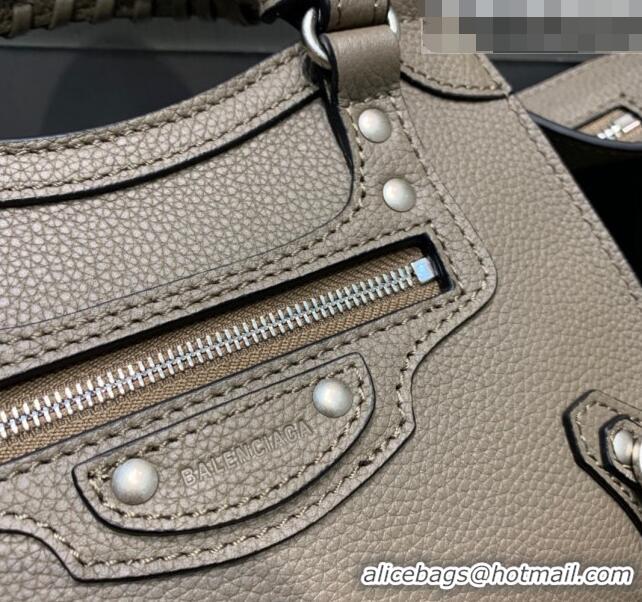 Top Grade Balenciaga Neo Classic Mini Bag in Grained Calfskin 638512 Khaki Grey/Silver