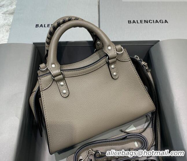 Top Grade Balenciaga Neo Classic Mini Bag in Grained Calfskin 638512 Khaki Grey/Silver