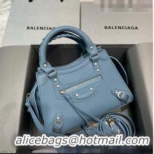 Best Price Balenciaga Neo Classic Mini Bag in Grained Calfskin 638512 Dusty Blue/Silver