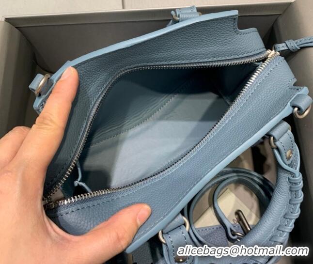 Best Price Balenciaga Neo Classic Mini Bag in Grained Calfskin 638512 Dusty Blue/Silver