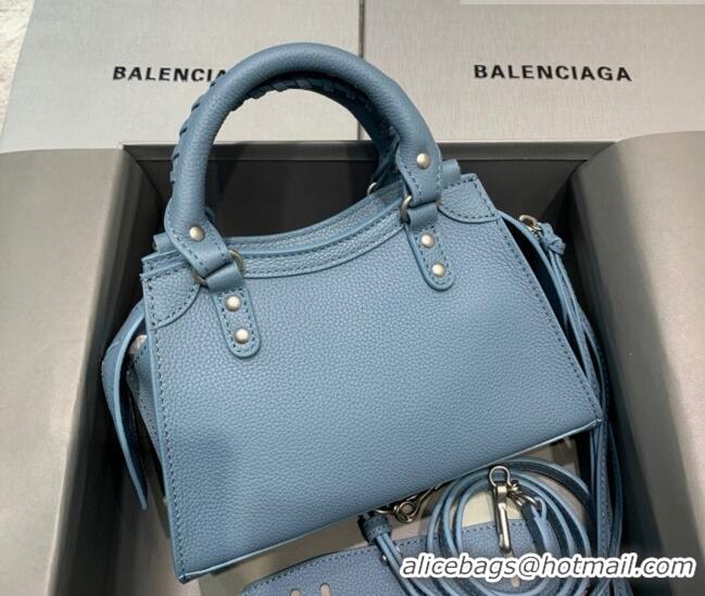 Best Price Balenciaga Neo Classic Mini Bag in Grained Calfskin 638512 Dusty Blue/Silver