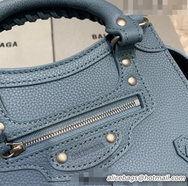 Best Price Balenciaga Neo Classic Mini Bag in Grained Calfskin 638512 Dusty Blue/Silver