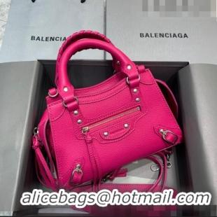 Luxury Discount Balenciaga Neo Classic Mini Bag in Grained Calfskin 638512 Hot Pink/Silver