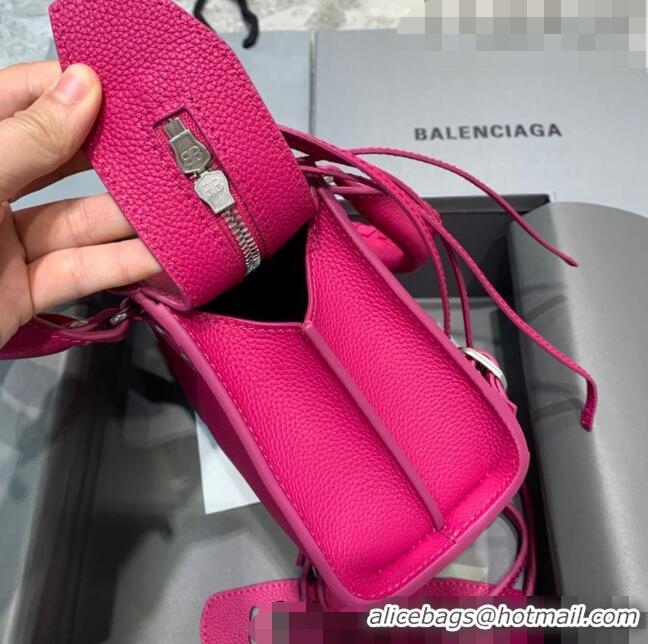 Luxury Discount Balenciaga Neo Classic Mini Bag in Grained Calfskin 638512 Hot Pink/Silver