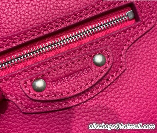 Luxury Discount Balenciaga Neo Classic Mini Bag in Grained Calfskin 638512 Hot Pink/Silver