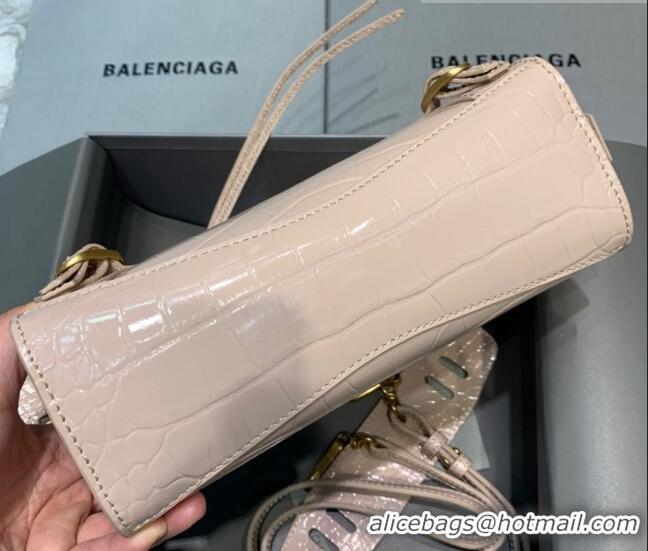 Inexpensive Balenciaga Neo Classic Mini Bag in Shiny Crocodile Embossed Leather 638512 Nude/Gold