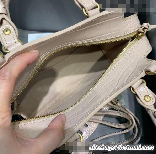 Inexpensive Balenciaga Neo Classic Mini Bag in Shiny Crocodile Embossed Leather 638512 Nude/Gold