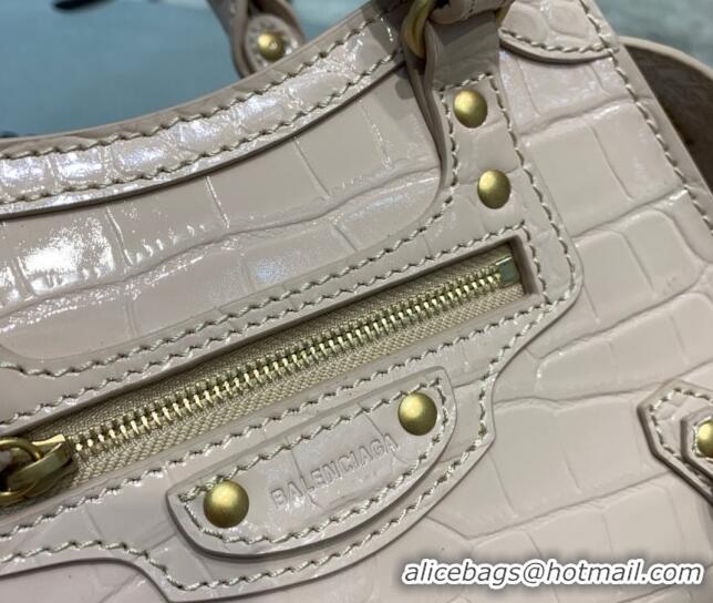 Inexpensive Balenciaga Neo Classic Mini Bag in Shiny Crocodile Embossed Leather 638512 Nude/Gold