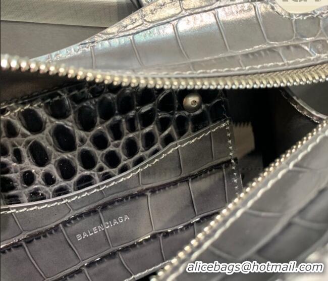 Well Crafted Balenciaga Neo Classic Mini Bag in Crocodile Embossed Leather 638512 Charcoal Black/Silver