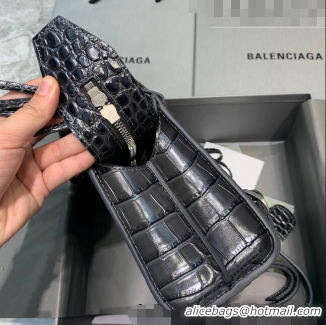 Well Crafted Balenciaga Neo Classic Mini Bag in Crocodile Embossed Leather 638512 Charcoal Black/Silver