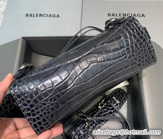 Well Crafted Balenciaga Neo Classic Mini Bag in Crocodile Embossed Leather 638512 Charcoal Black/Silver