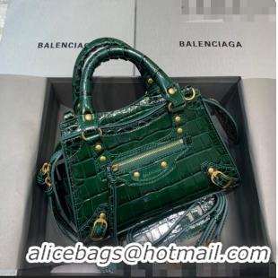 Youthful Best Balenciaga Neo Classic Mini Bag in Shiny Crocodile Embossed Leather 638512 Dark Green/Gold