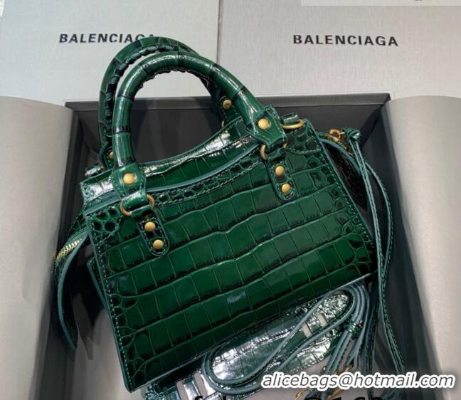 Youthful Best Balenciaga Neo Classic Mini Bag in Shiny Crocodile Embossed Leather 638512 Dark Green/Gold