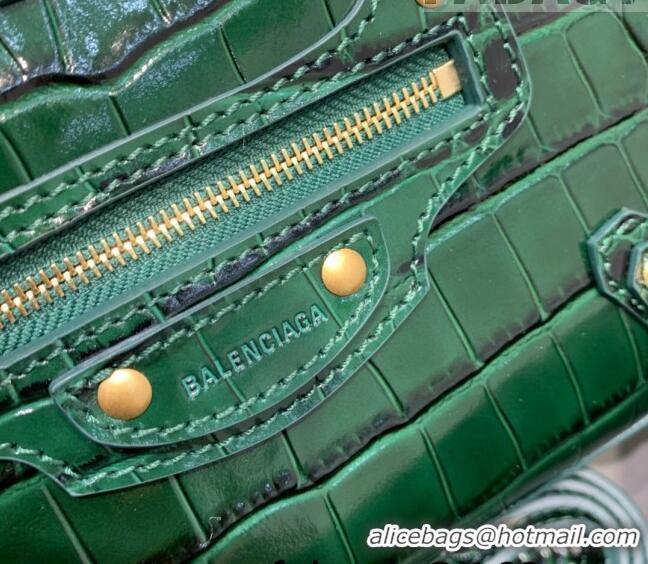 Youthful Best Balenciaga Neo Classic Mini Bag in Shiny Crocodile Embossed Leather 638512 Dark Green/Gold