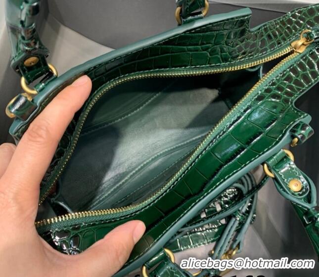 Youthful Best Balenciaga Neo Classic Mini Bag in Shiny Crocodile Embossed Leather 638512 Dark Green/Gold