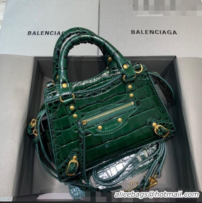 Youthful Best Balenciaga Neo Classic Mini Bag in Shiny Crocodile Embossed Leather 638512 Dark Green/Gold