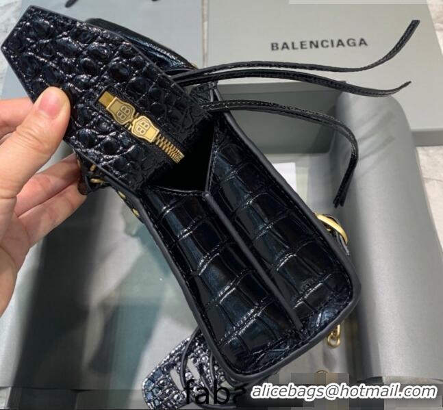 Buy Cheap Balenciaga Neo Classic Mini Bag in Shiny Crocodile Embossed Leather 638512 Black/Gold