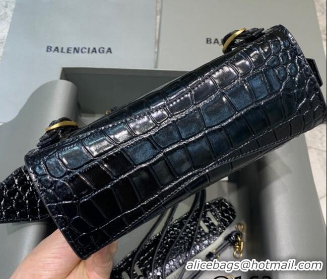 Buy Cheap Balenciaga Neo Classic Mini Bag in Shiny Crocodile Embossed Leather 638512 Black/Gold