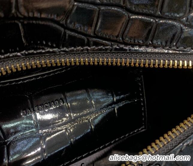 Buy Cheap Balenciaga Neo Classic Mini Bag in Shiny Crocodile Embossed Leather 638512 Black/Gold