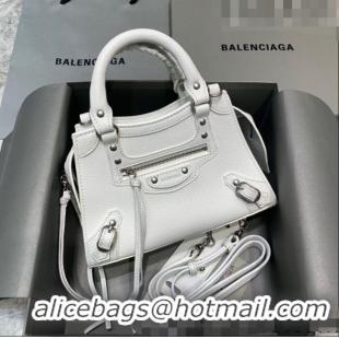 Low Cost Balenciaga Neo Classic Mini Bag in Grained Calfskin 638512 White/Silver