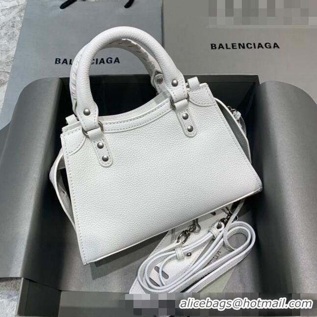 Low Cost Balenciaga Neo Classic Mini Bag in Grained Calfskin 638512 White/Silver