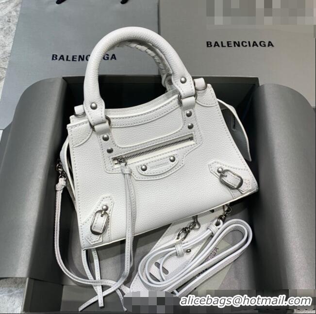 Low Cost Balenciaga Neo Classic Mini Bag in Grained Calfskin 638512 White/Silver