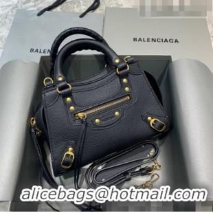 Promotional Balenciaga Neo Classic Mini Bag in Grained Calfskin 638512 Black/Gold