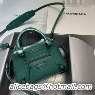 Top Quality Balenciaga Neo Classic Mini Bag in Maxi-Crocodile Embossed Leather 638512 Green/Black Hardware