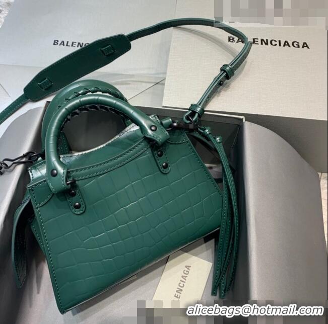 Top Quality Balenciaga Neo Classic Mini Bag in Maxi-Crocodile Embossed Leather 638512 Green/Black Hardware