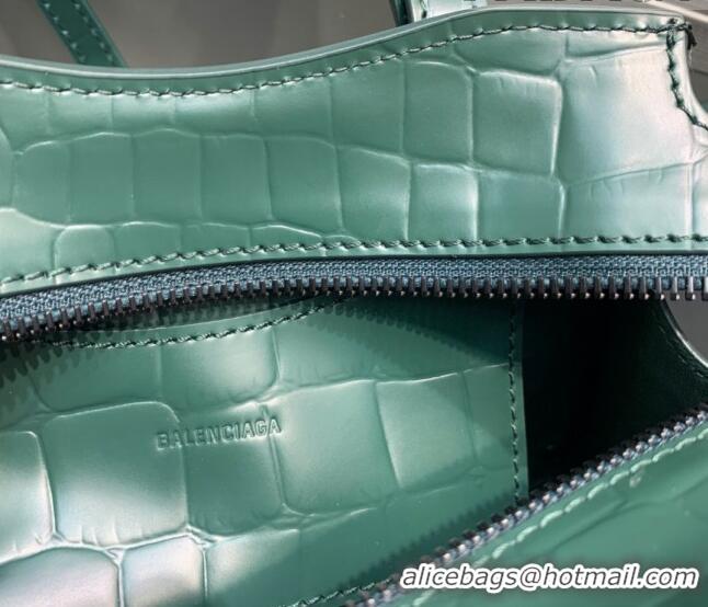 Top Quality Balenciaga Neo Classic Mini Bag in Maxi-Crocodile Embossed Leather 638512 Green/Black Hardware