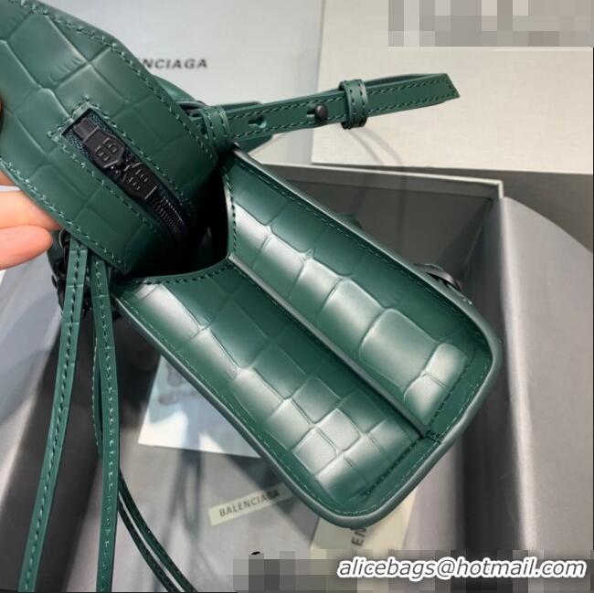 Top Quality Balenciaga Neo Classic Mini Bag in Maxi-Crocodile Embossed Leather 638512 Green/Black Hardware