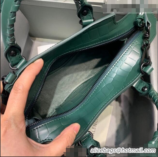 Top Quality Balenciaga Neo Classic Mini Bag in Maxi-Crocodile Embossed Leather 638512 Green/Black Hardware