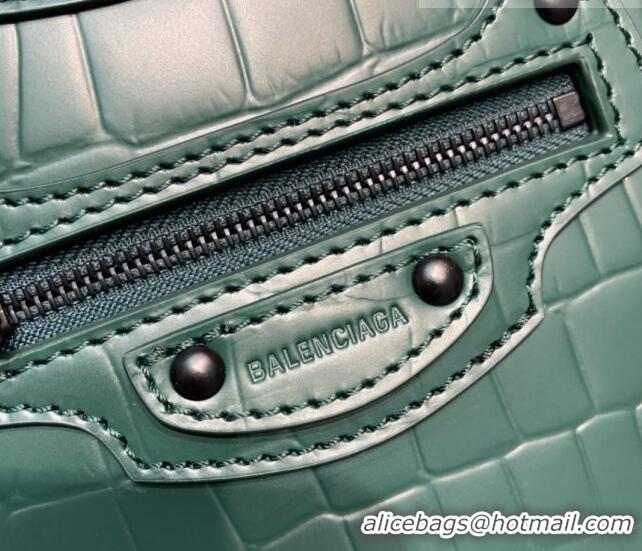 Top Quality Balenciaga Neo Classic Mini Bag in Maxi-Crocodile Embossed Leather 638512 Green/Black Hardware