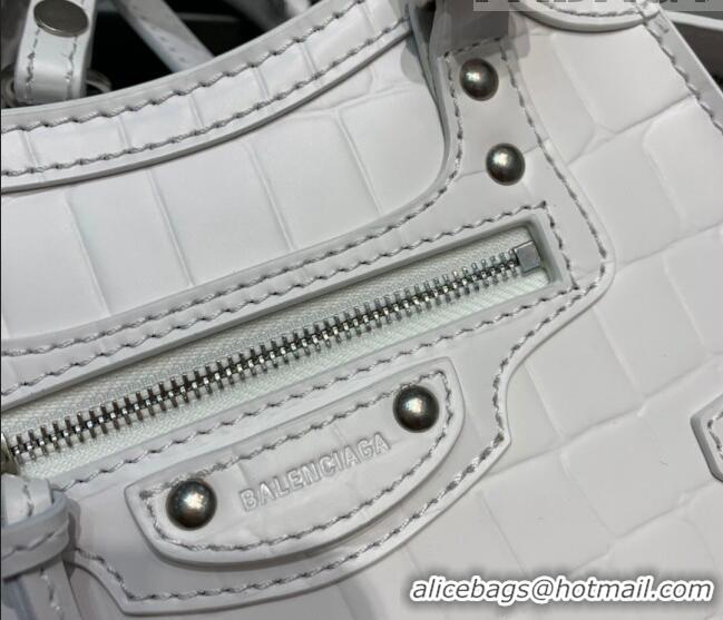 Good Taste Balenciaga Neo Classic Mini Bag in Maxi-Crocodile Embossed Leather 638512 White/Silver