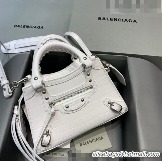 Good Taste Balenciaga Neo Classic Mini Bag in Maxi-Crocodile Embossed Leather 638512 White/Silver