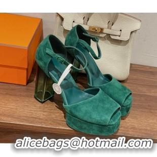 Discount Hermes Fever Suede Platform Sandals 11cm Green 625022