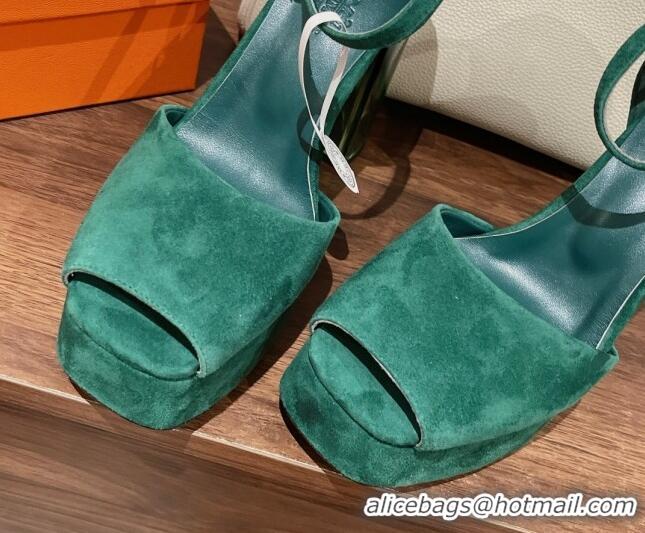 Discount Hermes Fever Suede Platform Sandals 11cm Green 625022