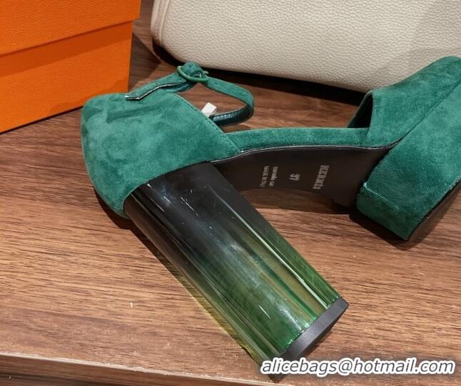 Discount Hermes Fever Suede Platform Sandals 11cm Green 625022