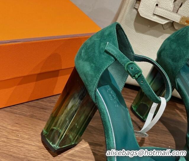 Discount Hermes Fever Suede Platform Sandals 11cm Green 625022